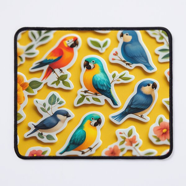 Item preview, A series of whimsical bird stickers, showcasing colorful parrots designed and sold by TJprint.
