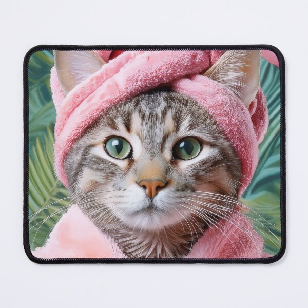 Item preview, Relaxing Cat in Pink Robe and Towel Spa-Themed Cat Portrait designed and sold by Terradesignsbyk.