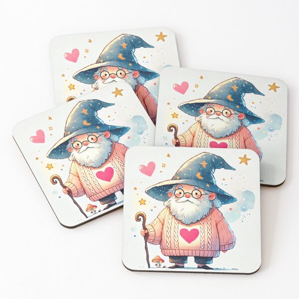 Item preview, Cute old wizard wearing heart sweater illustration in watercolor style	 designed and sold by Giuseppe Cammino.