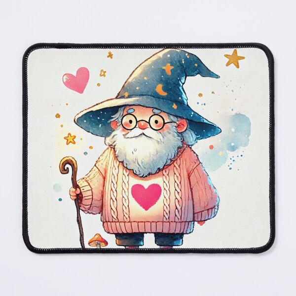 Item preview, Cute old wizard wearing heart sweater illustration in watercolor style	 designed and sold by Giuseppe Cammino.
