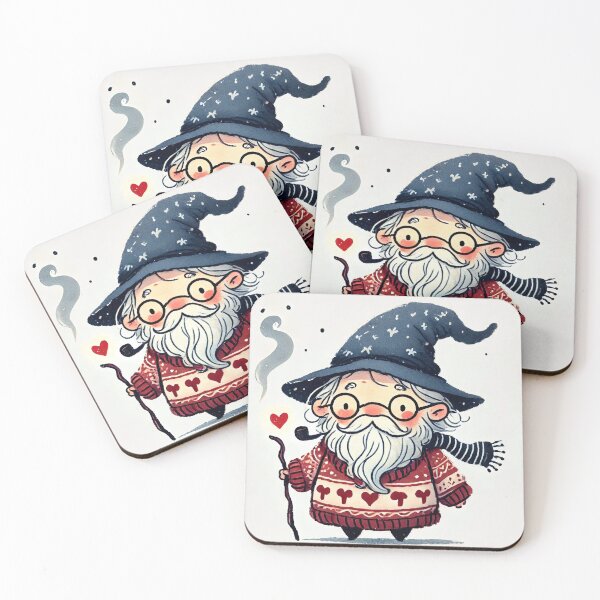 Item preview, Cute old wizard wearing heart sweater illustration in watercolor style	 designed and sold by Giuseppe Cammino.