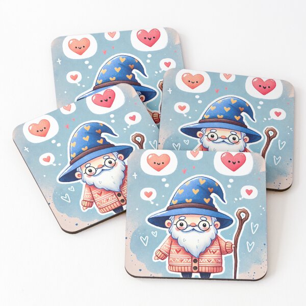 Item preview, Cute old wizard wearing heart sweater illustration in watercolor style	 designed and sold by Giuseppe Cammino.