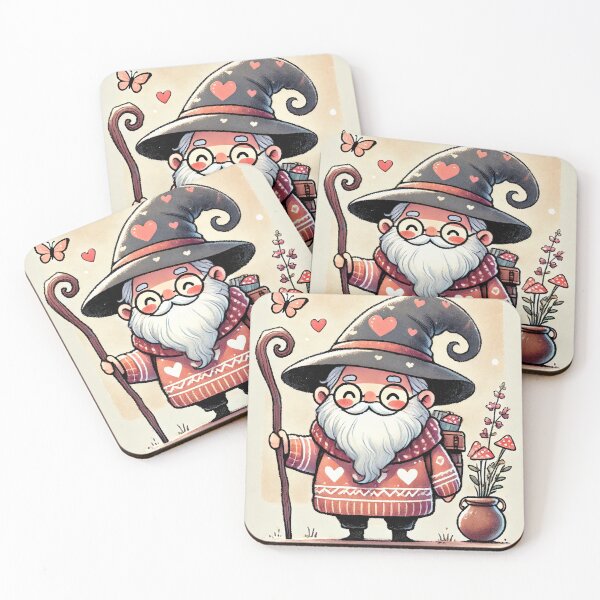 Item preview, Cute old wizard wearing heart sweater illustration in watercolor style	 designed and sold by Giuseppe Cammino.