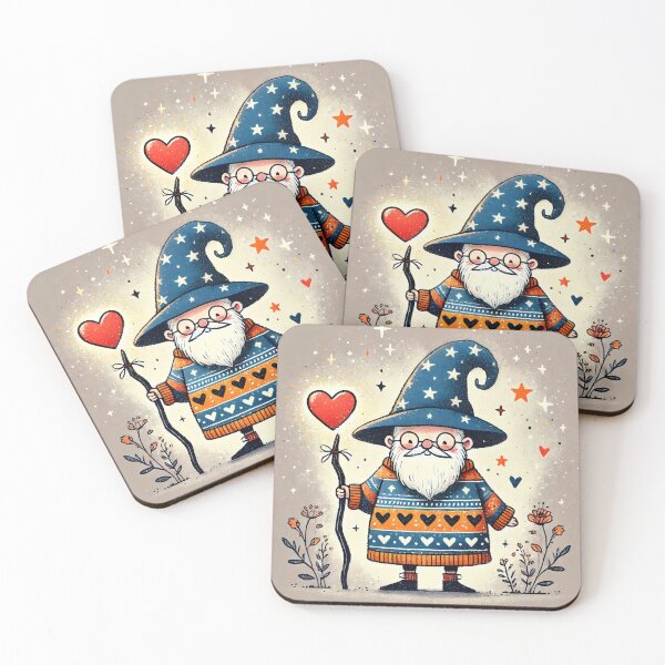 Item preview, Cute old wizard wearing heart sweater illustration in watercolor style	 designed and sold by Giuseppe Cammino.