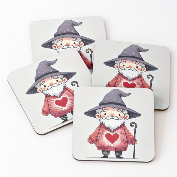 Item preview, Cute old wizard wearing heart sweater illustration in watercolor style	 designed and sold by Giuseppe Cammino.