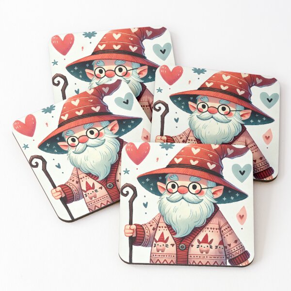 Item preview, Cute old wizard wearing heart sweater illustration in watercolor style	 designed and sold by Giuseppe Cammino.