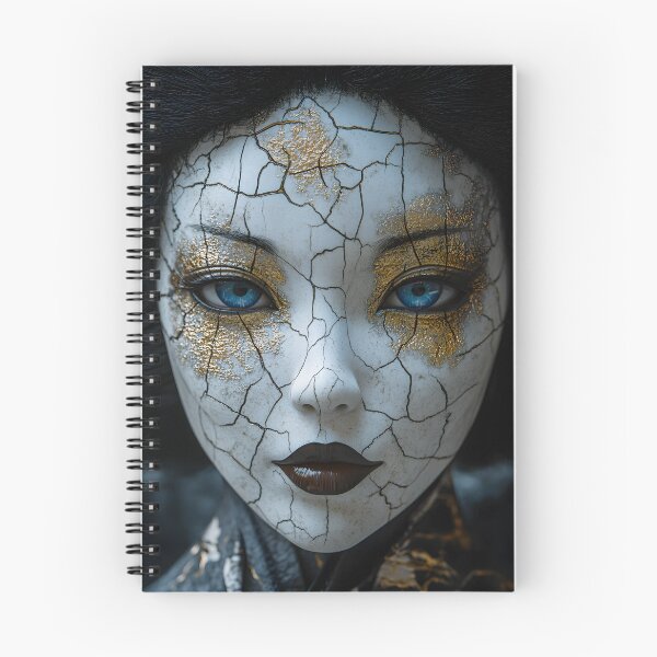 Item preview, Cracked porcelain face with vivid blue eyes and gold designed and sold by Artessie.