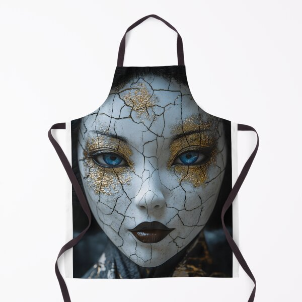 Item preview, Cracked porcelain face with vivid blue eyes and gold designed and sold by Artessie.
