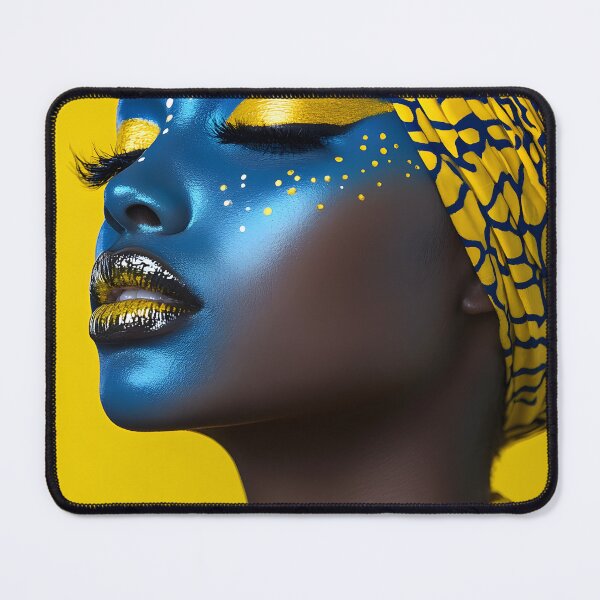 Item preview, Vibrant blue and yellow portrait with cultural flair designed and sold by Artessie.