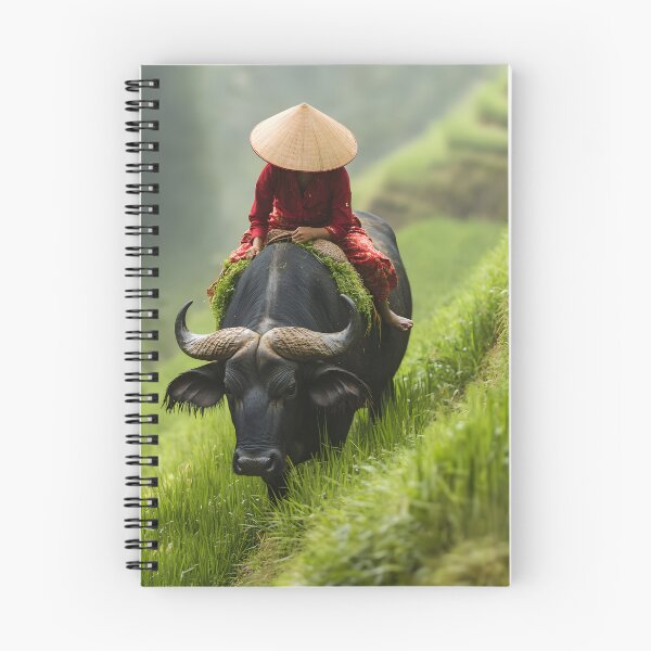 Item preview, Person on buffalo in lush green terraced rice fields designed and sold by Artessie.