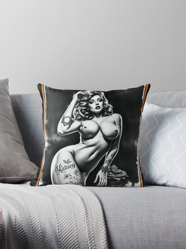 Vintage Black And White Sultry Pinup Glamour Girl Nude AI Concept Art by Xzendor7 | A Sensual Beauty 4 Vintage Black And White Sultry Pinup Glamour Girl Nude Mesmerizing AI Concept Art by Xzendor7 Decorative Art Print Throw Pillow