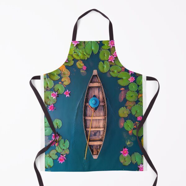 Item preview, Boat navigating through vibrant pink lotus flowers pond. designed and sold by Artessie.