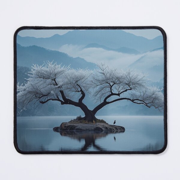 Item preview, Lonely tree in hoarfrost on an island on a lake designed and sold by Sigtrix.