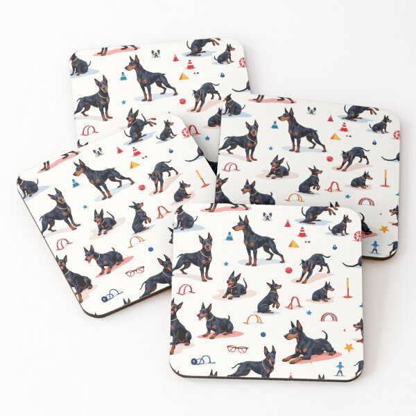Item preview, A vibrant 3D pattern background showcasing Doberman Pinschers in a training session,surrounded by agility equipment,ideal for active pet-themed designs. designed and sold by AlwaysHome.