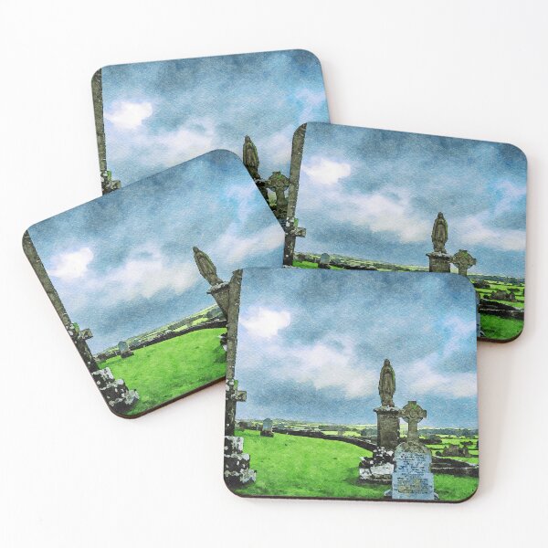 Item preview, Watercolor painting of Rock of Cashel cemetery in Ireland with dramatic sky designed and sold by GestaltImagery.