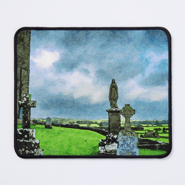 Item preview, Watercolor painting of Rock of Cashel cemetery in Ireland with dramatic sky designed and sold by GestaltImagery.
