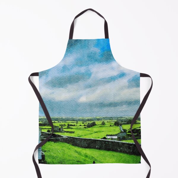 Item preview, Watercolor depiction of Rock of Cashel cemetery amidst rolling Irish landscape designed and sold by GestaltImagery.