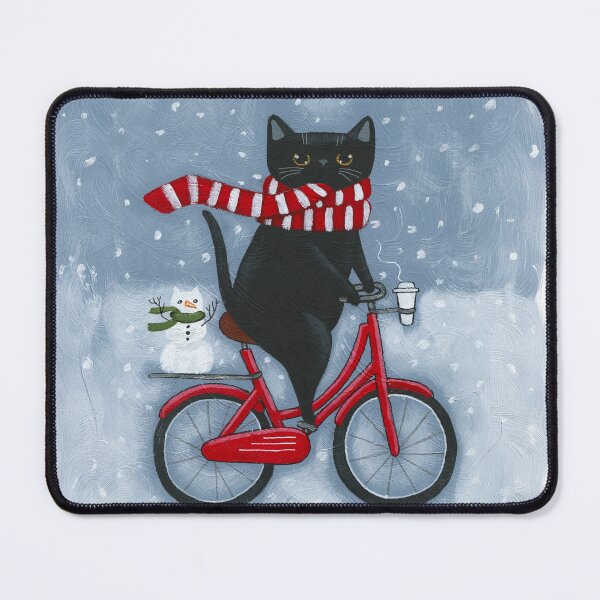 Item preview, Black Cat Winter Bicycle Ride designed and sold by KilkennyCat Art.