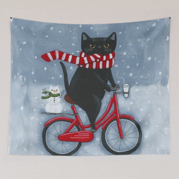 Item preview, Black Cat Winter Bicycle Ride designed and sold by KilkennyCat Art.