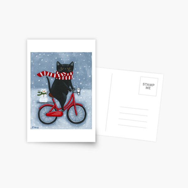 Item preview, Black Cat Winter Bicycle Ride designed and sold by KilkennyCat Art.