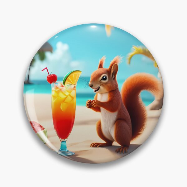 Artikelvorschau, Eichhörnchen an einem tropischen Strand trinkt einen Cocktail entworfen und verkauft von Colin Bentham.