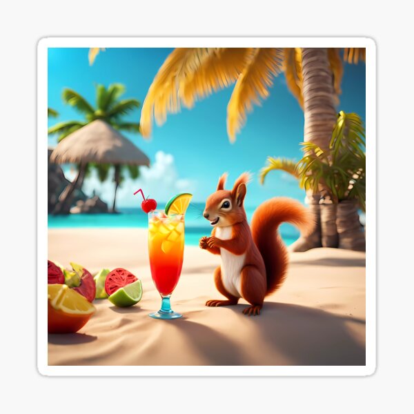 Item preview, Red Squirrel on a tropical beach drinking a cocktail designed and sold by Colin Bentham.