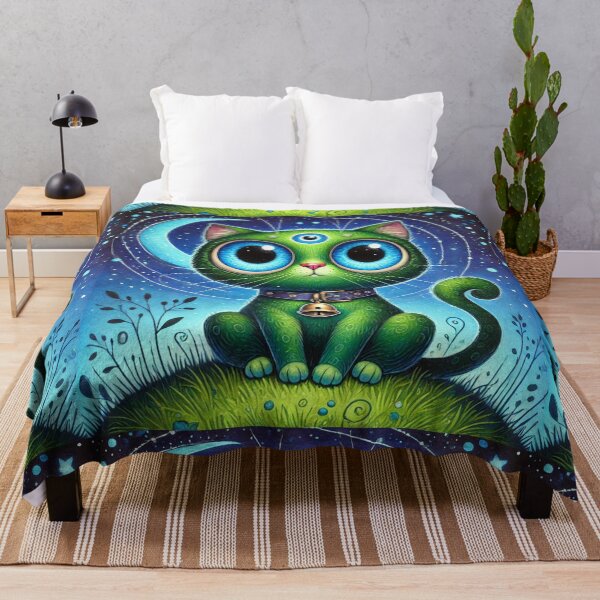 Item preview, Green Cat Under a Starry Sky designed and sold by Sadia Jannat.