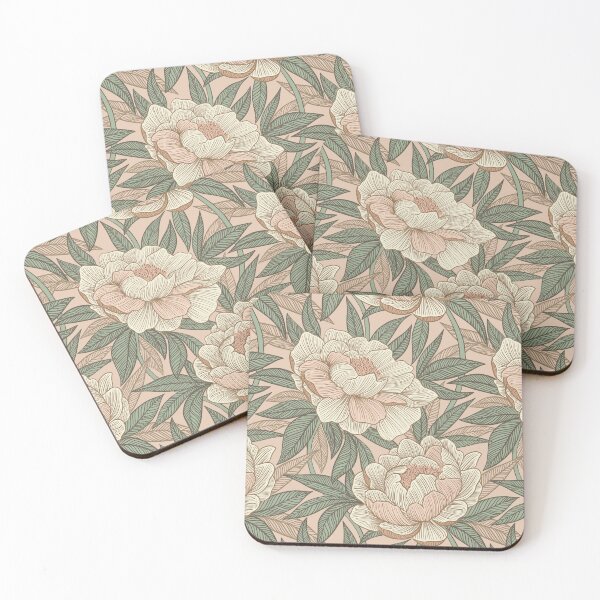 Item preview, Pastel Peach Peonies with Sage Green Leaves and Blush Cream Petals designed and sold by micklyn.