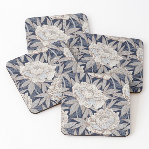 Item preview, Perfect Preppy Peonies in Navy Blue Cream and Brown designed and sold by micklyn.