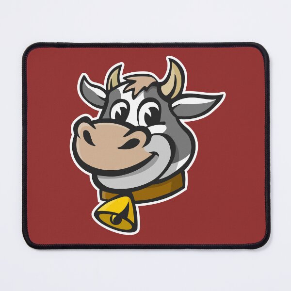 Item preview, Funny illustration of the head of a smiling cow with a yellow bell designed and sold by Stef Ringoot, cartoons and illustrations.