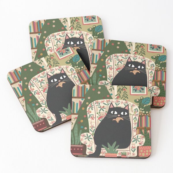 Item preview, A cute black kitten in a festive Christmas mood is chilling in an armchair eating cookies.  designed and sold by SaraSumi.