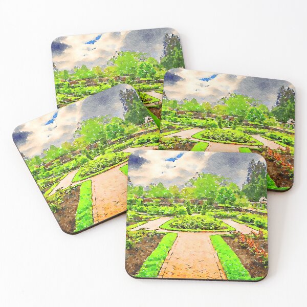 Item preview, Tranquil watercolor garden with lush greenery and scenic pathways designed and sold by GestaltImagery.