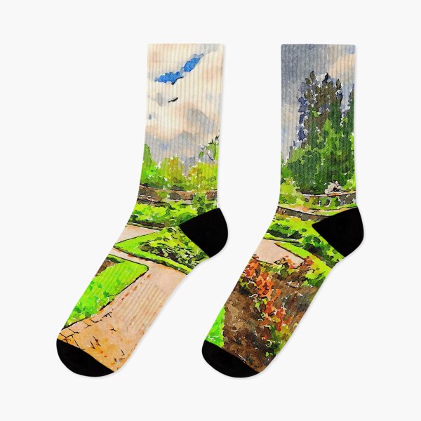 Item preview, Tranquil watercolor garden with lush greenery and scenic pathways designed and sold by GestaltImagery.