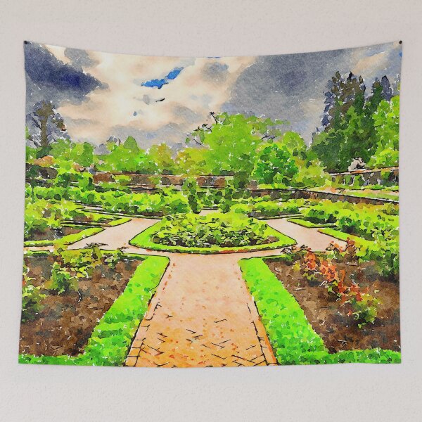 Item preview, Tranquil watercolor garden with lush greenery and scenic pathways designed and sold by GestaltImagery.