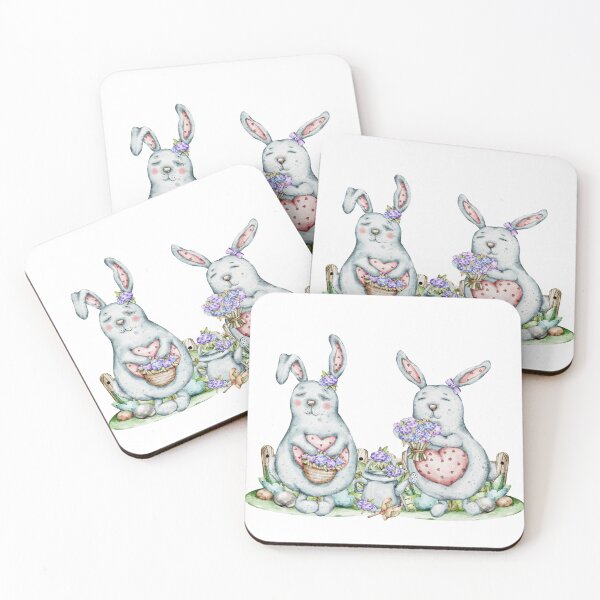 Item preview, watercolors  illustrations  Garden Friends: Bunnies and Hedgehogs designed and sold by NelenaArt.