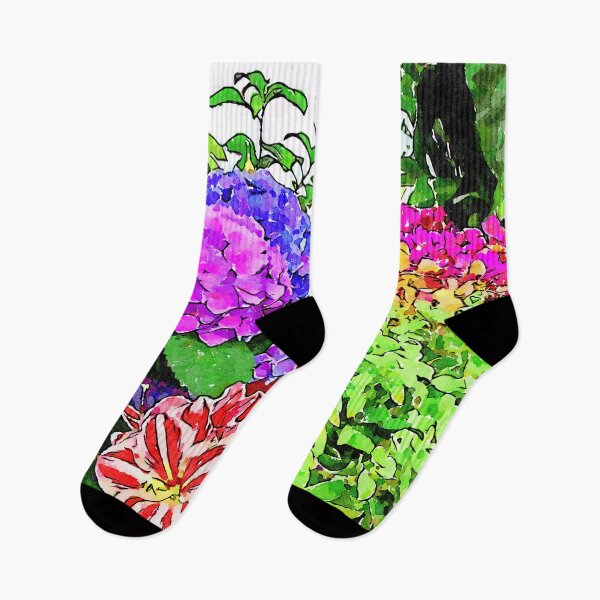 Item preview, Colorful watercolor painting of blooming garden flowers designed and sold by GestaltImagery.