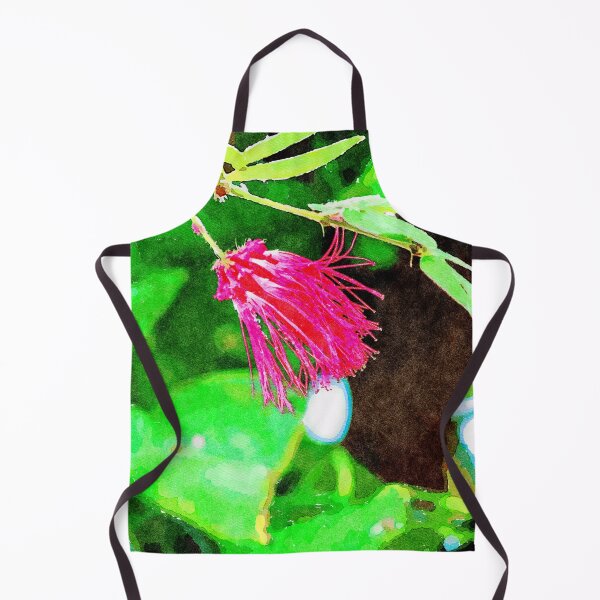Item preview, Vibrant watercolor of a red powder puff flower in a lush green foliage designed and sold by GestaltImagery.