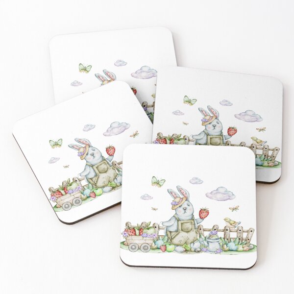 Item preview, watercolors  illustrations  Garden Friends: Bunnies and Hedgehogs designed and sold by NelenaArt.