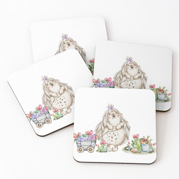 Item preview, watercolors  illustrations  Garden Friends: Bunnies and Hedgehogs designed and sold by NelenaArt.