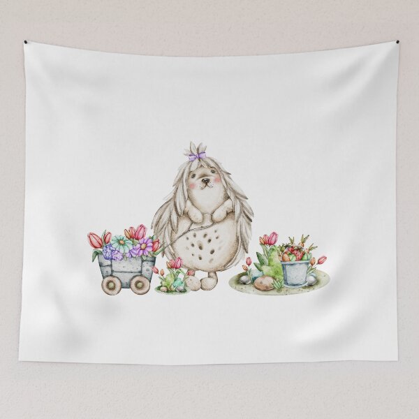 Item preview, watercolors  illustrations  Garden Friends: Bunnies and Hedgehogs designed and sold by NelenaArt.