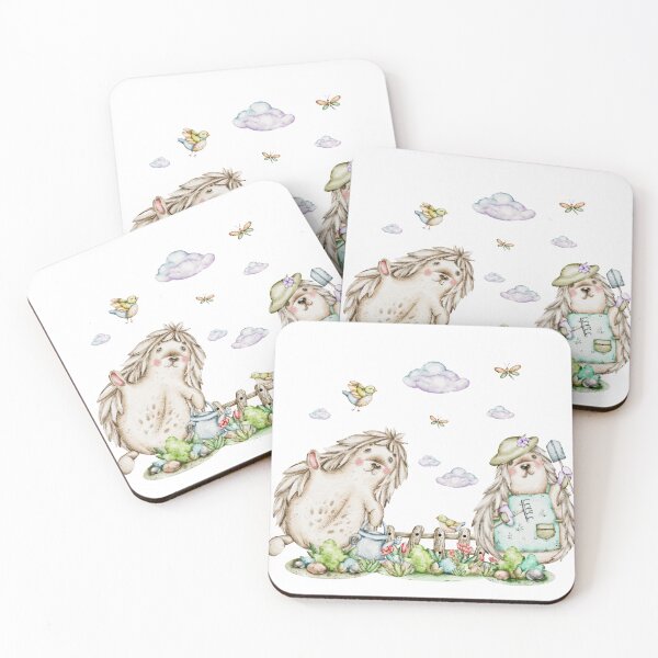 Item preview, watercolors  illustrations  Garden Friends: Bunnies and Hedgehogs designed and sold by NelenaArt.