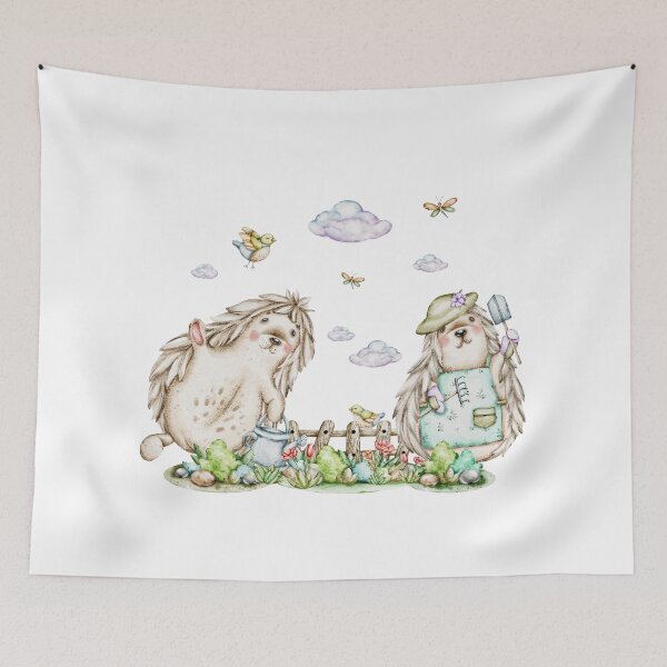 Item preview, watercolors  illustrations  Garden Friends: Bunnies and Hedgehogs designed and sold by NelenaArt.
