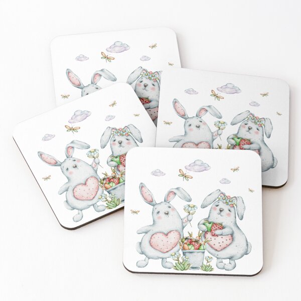 Item preview, watercolors  illustrations  Garden Friends: Bunnies and Hedgehogs designed and sold by NelenaArt.