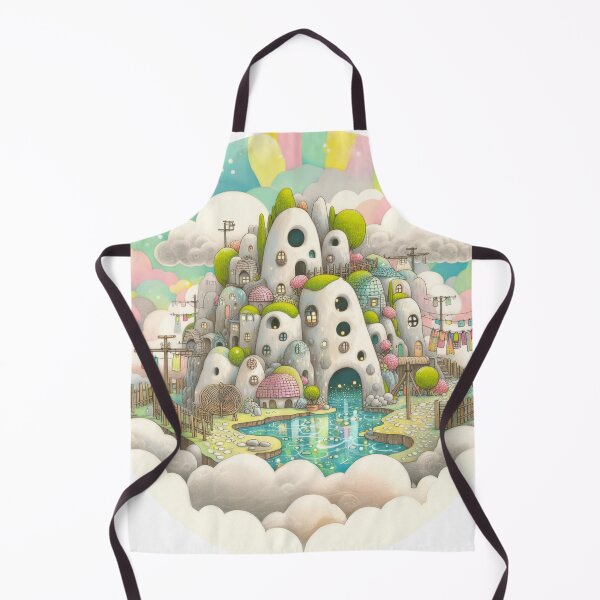 Item preview, watercolor illustration of whimsical Magical Cloud colorful Village with Reflective Pool designed and sold by ideandesign.