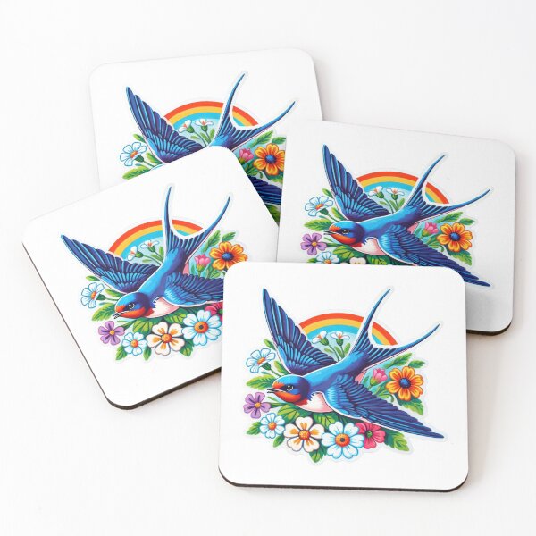 Item preview, Vibrant Barn Swallow with Floral and Rainbow Design designed and sold by Psycho-Crazy.