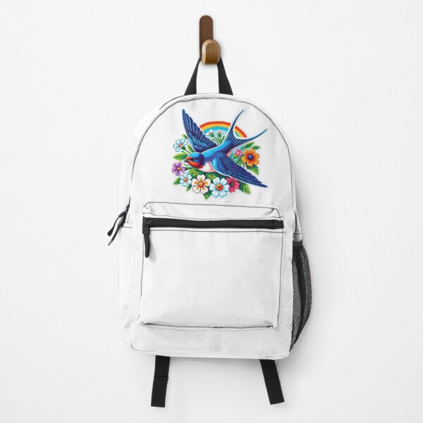 Artikelvorschau, Lebendige Rauchschwalbe mit Blumen- und Regenbogen-Design entworfen und verkauft von Psycho-Crazy.