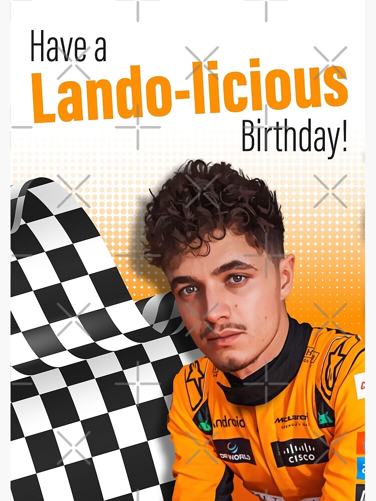 Aperçu 2 sur 2. Carte de vœux avec l'œuvre Carte d'anniversaire Lando Norris F1 – « Passez un joyeux anniversaire Lando-licieux ! » créée et vendue par jamesbdesign.