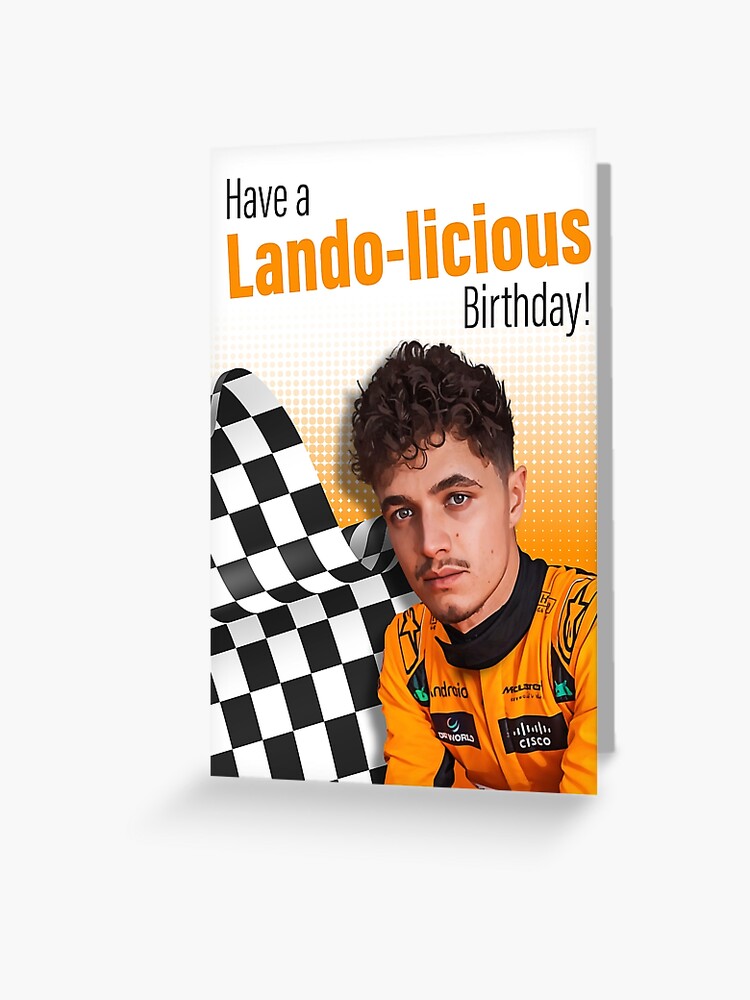 Aperçu 1 sur 2. Carte de vœux avec l'œuvre Carte d'anniversaire Lando Norris F1 – « Passez un joyeux anniversaire Lando-licieux ! » créée et vendue par jamesbdesign.