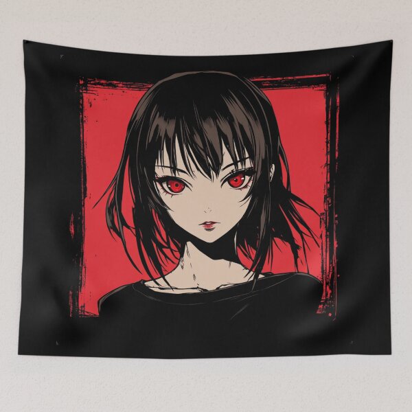 Item preview,  haunting portrait of a mysterious beauty with an intense crimson gaze, captured in a gothic style designed and sold by MOONE FLOWER.