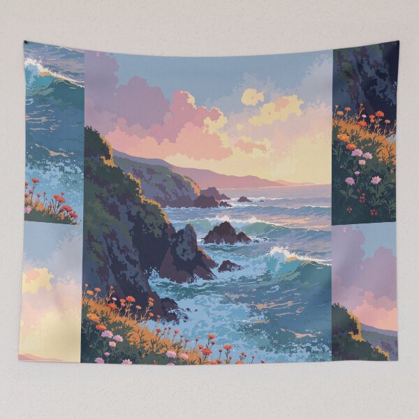 Item preview, S glow coastal cliffs in blossoms designed and sold by MadeByHaresShop.